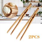 Convenient Set of 2 Toast and Salad Tongs with Bamboo Wood Construction