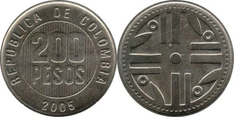 CIRCULATED Colombia Colombian 200 Pesos Quimbaya Art Coin. Great!! Cover