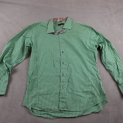 Рубашка на пуговицах мужская Jared Lang XXL зеленая белая клетчатая с длинным рукавом пейсли - Изображение 1 из 4