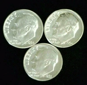 (2) 1954 & (1) 1955 GEM PROOF ROOSEVELT SILVER DIMES. REDUCED 6/13/25(748) - Picture 1 of 2