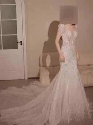 Glitter Shiny Mermaid Wedding Dresses Sequins Beading Court Train Bridal Gowns - Image 1 of 4