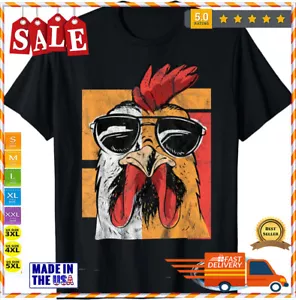 Cool Rooster Wearing Sunglasses Retro Vintage Chicken T Shirt Size S-5XL - Picture 1 of 6