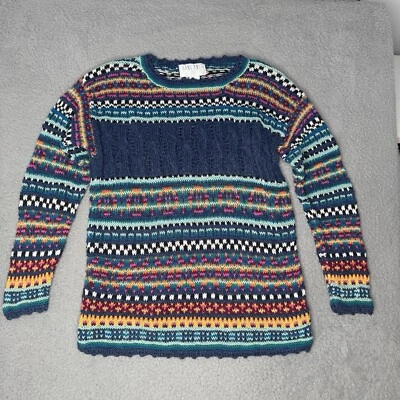 Suéter Tejido a Mano Mujer M/L Azul Rosa Algodón Vintage The Limited Años 90 Rayas Foto 1 de 4