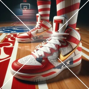 Zapatilla deportiva Trump Nike Air arte rojo/blanco dorado: obra de arte digital, impresión de arte digital - Imagen 1 de 3