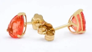 GENUINE 1.26 Cts PADPARADSCHA SAPPHIRE STUD EARRINGS 14K GOLD - Free Appraisal - Picture 1 of 7