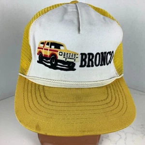 Vintage Bronco Snapback Trucker Hat Yellow/White Size M/L 7-7 5/8 Polyester YA - Picture 1 of 11