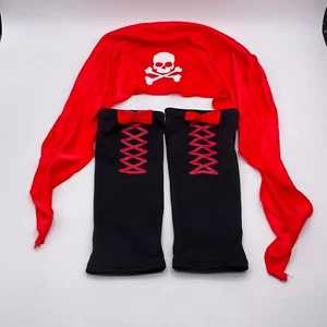 Pirate Costume Bandana Head Scarf & Leg Cover Halloween Child Size S/M Skull Kid - Picture 1 of 10