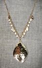 Bancroft Gold Tone Hammered Leaf Pendant Freshwater Pearl Long Necklace New