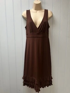 Max And Cleo Sleeveless Back Zip Fit & Flare Brown Dress W/Layered Hem Size SP - Picture 1 of 13
