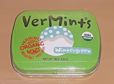 Vermints USDA ORGANIC Breath Mints Novo na embalagem vegano não transgênico 0,63 oz verde inverno pacote com 2 - Imagem 1 de 2