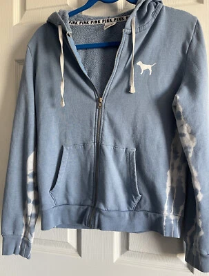 РОЗОВЫЙ Victoria's Secret женщин полный молнии куртка с капюшоном синий галстук краситель белый размер M - Изображение 1 из 4