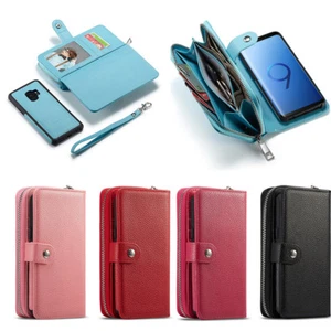 Removable Magnetic Zipper Leather Wallet Case Cover For Samsung Galaxy S9/S9Plus - Picture 1 of 8