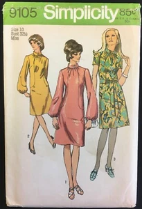 70er Jahre Gr. 10 B 32 1/2 Kleid Naht Interesse Einfachheit 9105 Muster Stehkragen - Bild 1 von 2