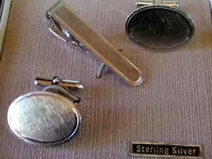 Gemelos ballou y barra de corbata vintage de plata de ley para hombre en caja original - Imagen 1 de 5