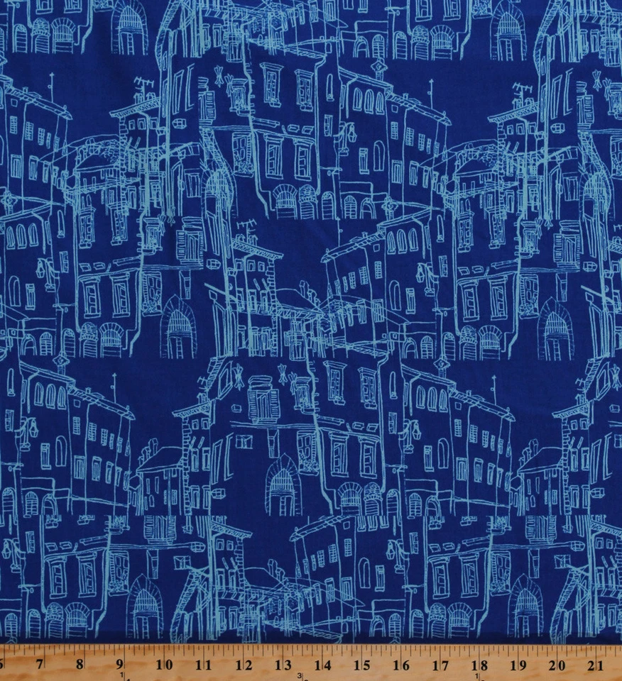 Paris City Buildings Bocetos Viaje Francia Azul Algodón Tela Estampado POR D380.15 Foto 1 de 1