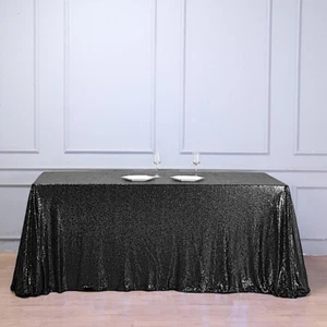 90x132" Black SEQUIN RECTANGLE TABLECLOTH Wedding Party Catering Linens SALE - Picture 1 of 8
