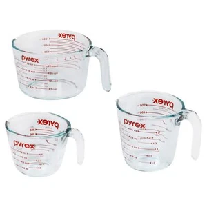 Pyrex Measuring Cup Set 1 2 4 Cup Glass Kitchen Baking Cooking Tools - Picture 1 of 8