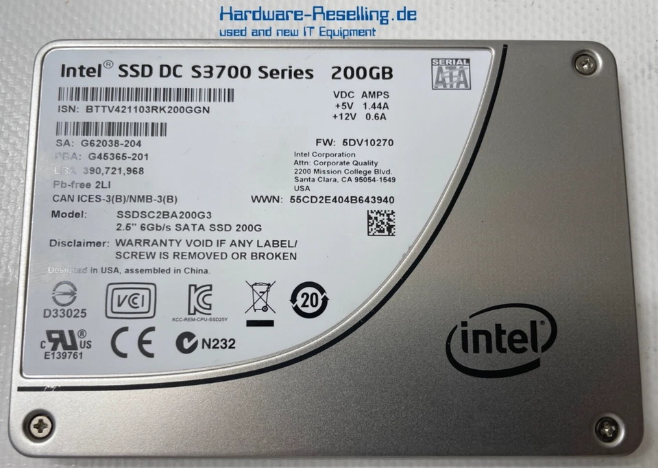 Intel SSD Dc S3700 Serie 200GB 2,5 " MLC SATA III 6G SSDSC2BA200G3 G62038-204 - Immagine 1 di 1