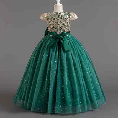 Vestido de festa feminino cerimônia banquete lantejoulas vestido de noiva comprimento flor - Imagem 1 de 4