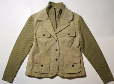 Chaqueta de cuero de gamuza Live A Little para mujer suéter tostado mangas cremallera a presión talla L Foto 1 de 4