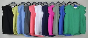 New Summer Ladies Italian Button Back Plain Frill Cap Sleeve Scoop Neck Vest Top - Picture 1 of 17