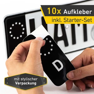 10x Kennzeichen Nummernschild Aufkleber, EU Feld Schwarz, inkl. 5x Starter-Set - Bild 1 von 8