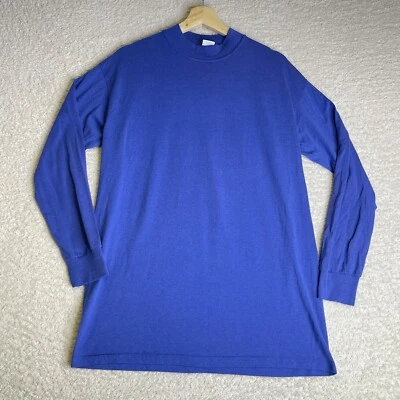 Camiseta en Blanco Vintage Adulto Grande Azul Manga Larga Cuello Simulado Años 90 Hecha en EE. UU. Años 80 Foto 1 de 4