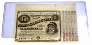 1875 Louisiana Baby Bond 5 $ Five Dollars veraltete Währung - Bild 1 von 3