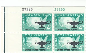 Scott #  1206 - 4c Green & Black -  Education Issue - MH - plate block of 4 - Picture 1 of 1