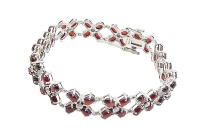 Pulsera de cadena brillante de plata de ley 925 - topacio rojo y diamantes genuinos - BT3951 Foto 1 de 4
