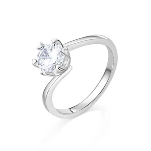 Solitaire Round Cut Engagement Ring 925 Sterling Silver Cubic Zirconia Jewelry - Picture 1 of 5