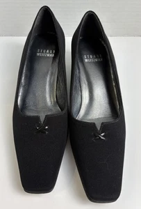 Vtg. Stuart Weitzman Women’s Kitten Heel Pumps Size 4.5 Black Fabric 90’s - Picture 1 of 9