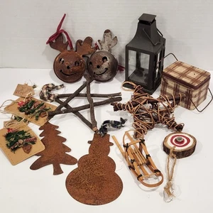 Rústico Country Navidad Adornos Muñeco de Nieve Árbol Reno Campanas Trineo Linterna - Imagen 1 de 5