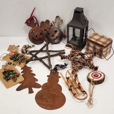 Rústico Country Navidad Adornos Muñeco de Nieve Árbol Reno Campanas Trineo Linterna Foto 1 de 4