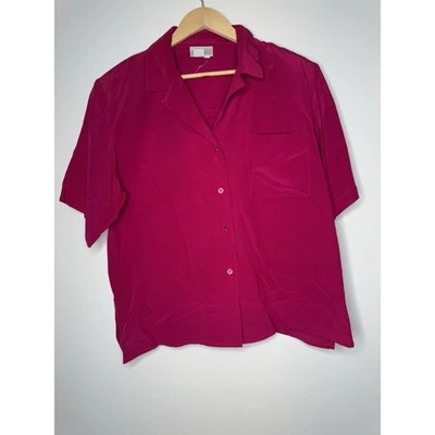 Camisa Top Nordstrom 100% Seda Mujer Grande Manga Corta Abotonada Rosa De Colección Foto 1 de 4