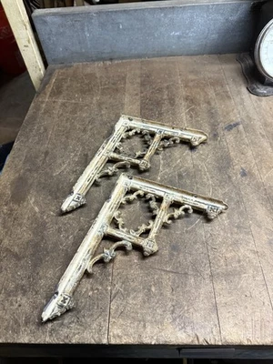 Antique PAT 1868 Religious Church Ornate Cast Iron Wall Shelf Brackets Set Pair - Image 1 of 4