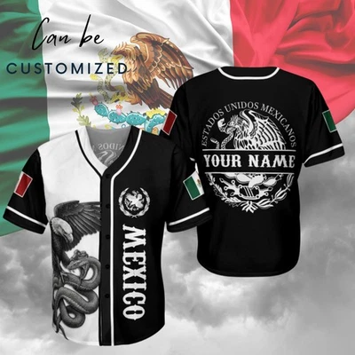 Camiseta de Béisbol México - Camisa Águila y Serpiente Negra Blanca, Nombre Personalizado Regalo Foto 1 de 4