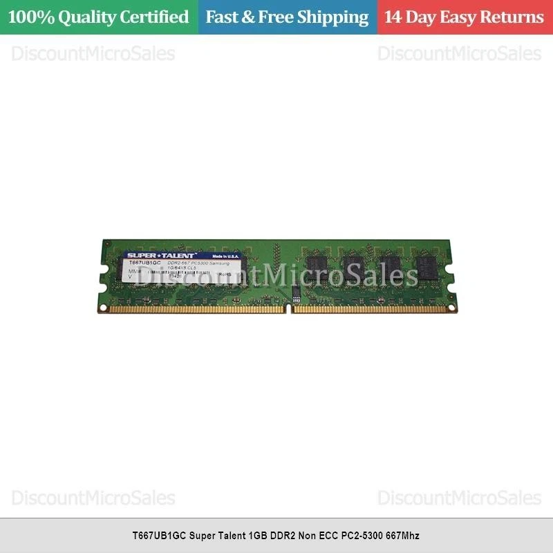 T667UB1GC Super Talent 1GB DDR2 Non ECC PC2-5300 667Mhz - Image 1 of 1