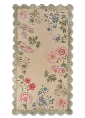 Linen white/pale lime hand tufted Rug floral and tropical for home decor rugs - Image 1 of 4