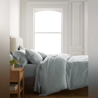 Quince European Linen Duvet Cover Set Mist Blue Size Full/Queen - Image 1 of 4