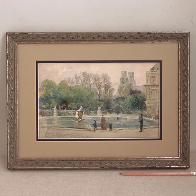 Edward John Gregory 1892 English Watercolor Luxembourg Garden Paris France 19thC - Image 1 of 4