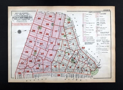1925 Bromley NY City Map Manhattan Battery Park to 14th Street Washington Square - Image 1 of 4