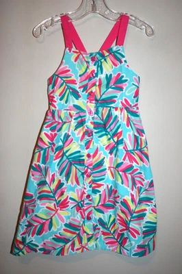 Niñas Penelope Mack Botón Frontal Isla Lazo Sol Vestido de Verano Rosa Azul Talla 5 Foto 1 de 2