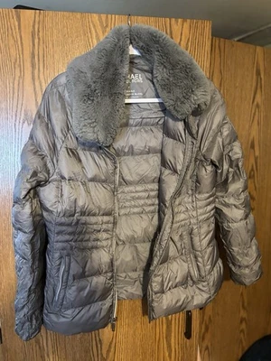 Michael Kors Gray Puffer Jacket Medium With Detachable Fur Collar - Image 1 of 4