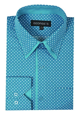 Camisa de vestir clásica de diseño de lunares para hombre Aqua negra marrón tostada 151/2~201/2 Foto 1 de 4