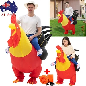 Men Kids Inflatable Red Rooster Costume Animal Party Farm Mascot Blow Up Chicken - Picture 1 of 14
