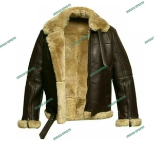 Hombres RAF Aviador Cuero Real Chaqueta Abrigo Bombardero B3 Piel de Oveja Piloto Vuelo - Imagen 1 de 4