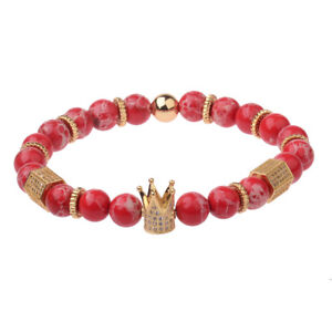 Hot Luxury Micro Pave CZ Ball Crown Charm BraceletS Men Jewelry Matte Agate Bead