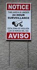 Security Video Surveillance Notice Aviso 24 Hr Sign 8x12 Spanish English w/Stake