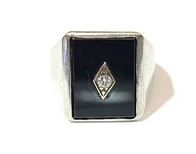 Classic Men's 10k White Gold and Black Onyx Pinky Ring, Size 8  (#I32) - Image 1 of 4